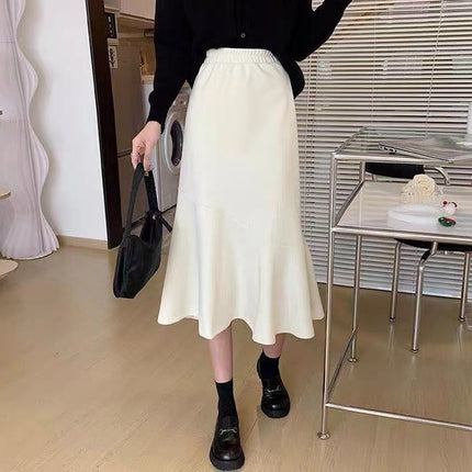 Black Suit A-Line Skirt Spring Pear-Shaped Figure High-Waisted Hip-Covering Slimming Look Mid-Length Fashionable Fishtail Skirt