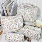 Green leaves pink flowers / Large [handbag]
