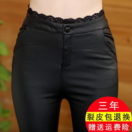 Matte Leather Pants for Women, High-Waisted Outer Leggings, Popular 2025 Velvet Thickeneded Autumn and Winter Slimming Look Slimming Look Pants
