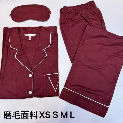 2025 Big-Name Catwalk Export Brushed Cotton Long-Sleeved Women's Pajamas Printed Casual French Outer Wear Home Clothes with Eye Mask