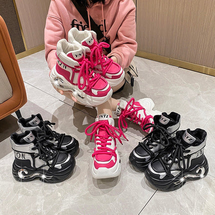 Height increasing 8cm high-top clunky shoes for women 2023 autumn and winter New Platform platform fleece-lined women's shoes casual sneaker