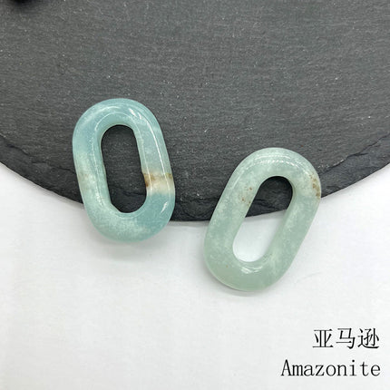 Natural Crystal Amethyst Rose Quartz O-Ring Pendant Tiger Eye Aventurine Jade Large Hole Oval Circle DIY Pendant Accessories