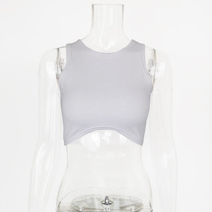 2023 Summer European and American Cross-border Fashion ins Sexy Vest Navel High Waist Sleeveless Top for Women