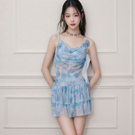 [Princess on the Run] Swimsuit Women's Split Two-piece Fairy Fan Sexy Hot Spring Skirt Three-dimensional Flower Strap Swimsuit