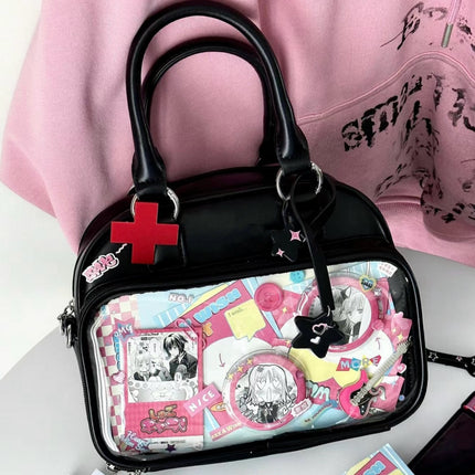 Bowling-Themed Millennial Trendy Cute Student Large-Capacity Commuter Tote Crossbody Backpack Fashion