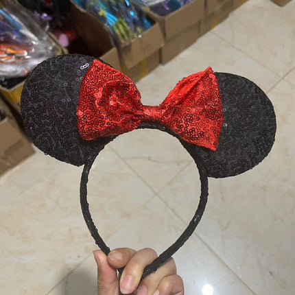 Sequin Bow Headband Paradise Princess Minnie Mickey Mickey Mouse Hair Clamp Headband Adult Children Photo Hair Accessories