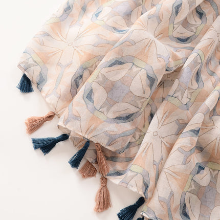 Simple and Elegant Fresh Powder Orange Abstract Flower Printed Cotton and Linen Feel Scarf Women's Travel Photo Decorative Shawl Beach Towel