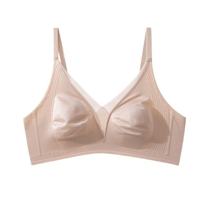 Original French Style Gloss Cloth High-grade Pearlescent Ultra-thin Large Chest Small Slim-looking Non-marking Bra Thin Rabbit Ear Cup