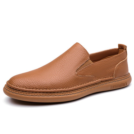 Men's Genuine Leather Shoes 2026 Summer New Style Breathable Hollow Slip-On Loafers Trendy Men's Soft Shoes