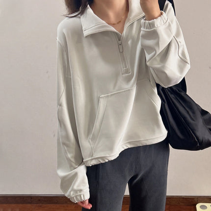 Half-Zip Sweatshirt Women's Sports Top 2025 New Jacket Petite Fitness Suit Loose Short Yoga Wear
