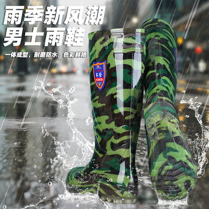 Military Camouflage Rain Boots for Men, Spring and Summer High-Top Labor Protection Rain Boots, Delivery Rider Kitchen Mid-Calf Water Boots, Anti-Fouling Rubber Shoes