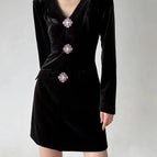 Black velvet dress / S