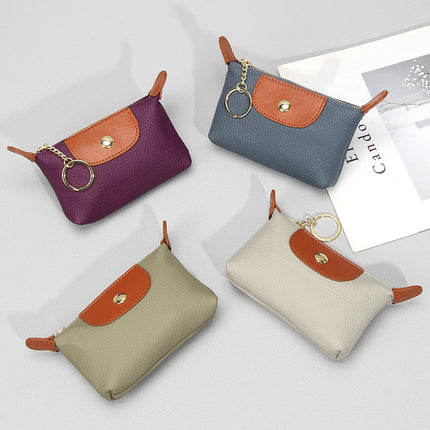 New first layer cowhide mini coin purse women's high-end contrast color niche keychain coin storage small wallet