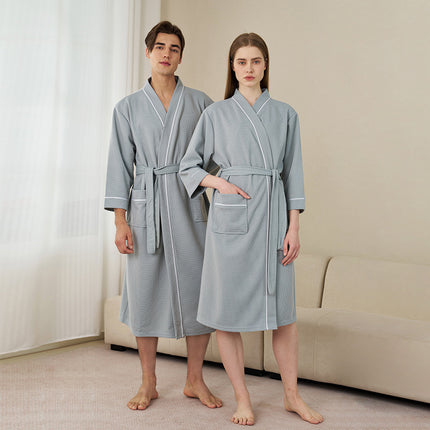 Hotel Bathrobe Women's Spring and Summer Thin Water Absorbent Quick-drying Nightgown Men's Mid-length plus size Hot Spring Swimming Sauna Bath Towel