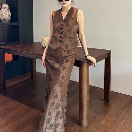 Fangfara Thirteen Lines Wholesale 2025 Summer New Products New Chinese Style National Style Jacquard Retro Skirt Two-Piece Suit
