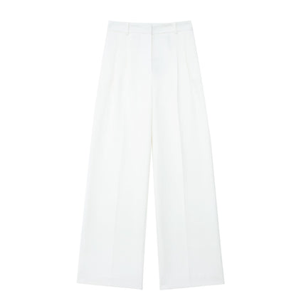 European and American Style Backless Collar Vest 8364532 Pleated Wide Leg Pants 8365532 Set White Top