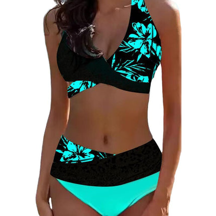 2023 European and American cross-border plus size New Cross bikini split printed swimsuit female bikini swimsuit Amazon