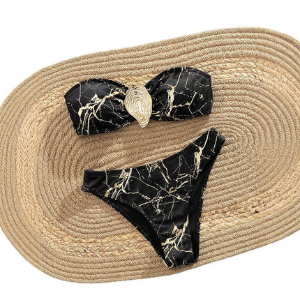 2025 New Swimsuit European and American Multi-Color Cross Sexy Marble Lace Bikini Swimsuit