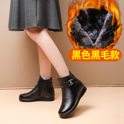 Mother's Shoes Cotton Shoes Middle-aged and Old fleece-lined Women's Shoes Winter Warm Middle-aged Autumn and Winter Non-slip Ankle Boots Cotton Leather Shoes