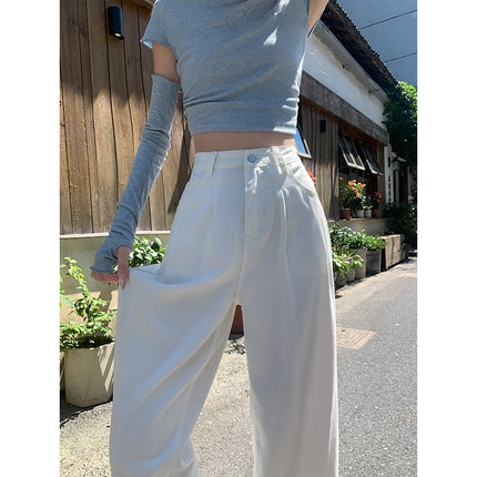 White Three-Proof Wide-Leg Jeans for Women Summer 2025 Thin High-Waisted Slim Loose Drape Versatile Straight Pants