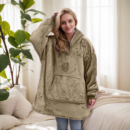 Lazy Blanket Cross-Border Christmas Pajamas Women's Nightgown Flannel Extended Length Vertical Pocket Hoodie Blanket