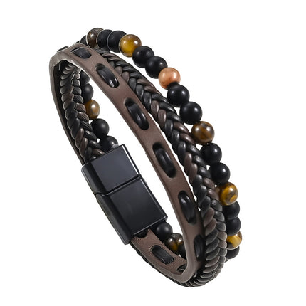 Cross-border personalized trendy leather natural stone hand-woven multi-layer natural stone bracelet men's jewelry bracelet
