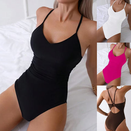 In-Stock 2025 Cross-Border Amazon Solid Color Swimsuit Women New European and American Fashion Sexy Triangle One-Piece Swimsuit Wholesale