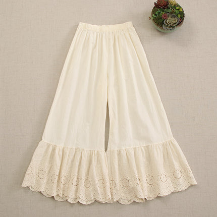 Sweet Mori Girl Japanese Style Embroidered Lace Cotton Leggings Loose All-match Stacked Inner Cropped Casual Pants New Style