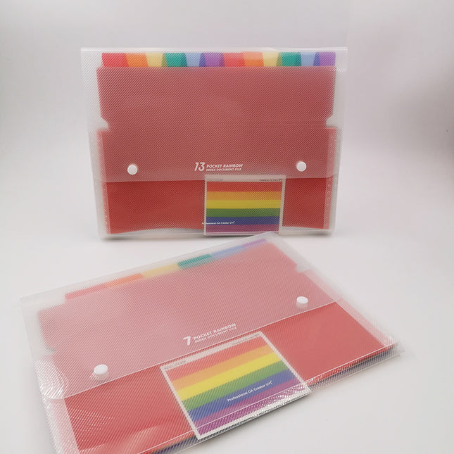 13-Grids Portable Loose-Leaf Folder Student Test Paper File Folder Rainbow Organ Bag Multi-Layer Classification File Bag