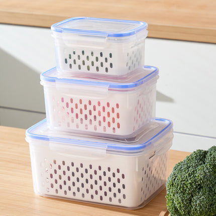 Fcm Food-Grade Certified Fresh-Keeping Box with Lid, Food-Grade Refrigerator Special Sealing Ring with Drain Basket for Kitchen Storage