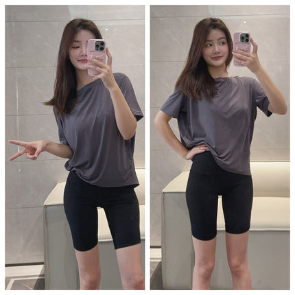 Lulu Back in action Loose One-character Collar Profile Sports Short Sleeve Sunscreen Naked Breathable Bat Sleeve