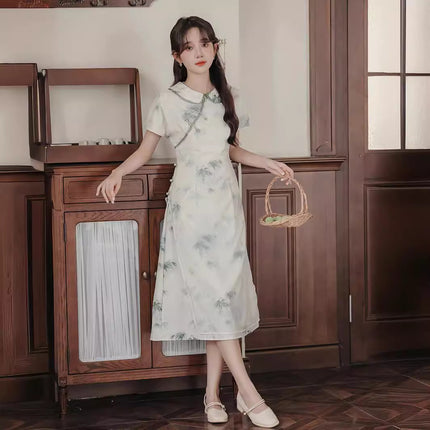 Women's Clothing 2026 Summer New Style Songxiang Zhuyin New Chinese Style Dress Elegant Mint Green Dress for Daily Wear