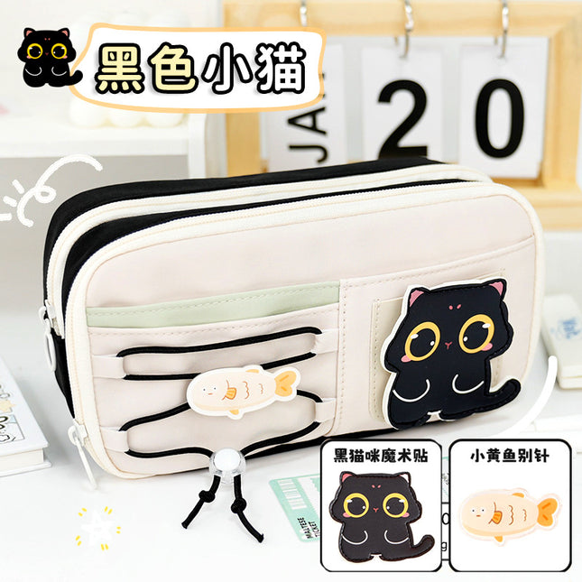 Cute Milk Huhu Apple Contrast Color Pencil Case Large Capacity Primary School Students Multi-Layer Drawstring Pencil Storage Dirty-Resistant Stationery Box