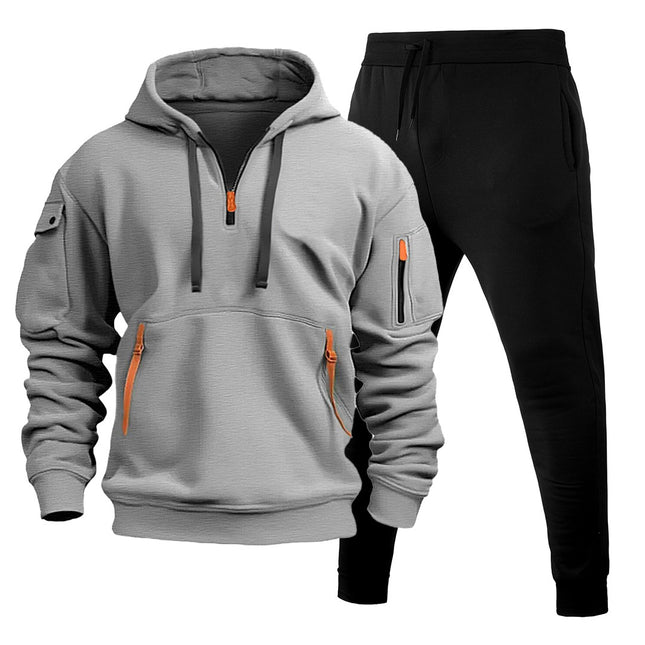 Cross-Border Autumn and Winter Men's Sweatshirt Hoodie Zipper Multi-Pocket Pullover Men's Sports and Leisure Suit