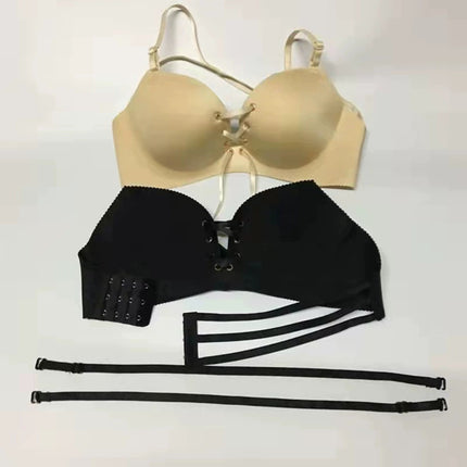 Backless Strap Traceless Women's Bra One-piece Push-up Cross Back Beautiful Back Adjustable Underwear Factory Direct Supply
