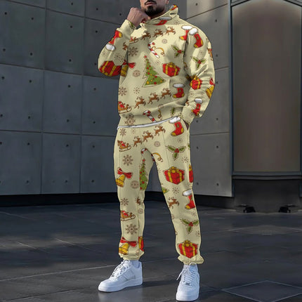 Autumn and Winter Loose 3D Men's Hooded Sweatshirt Set Christmas Printed Sports Two-Piece Set Cross-Border Trendyy Export
