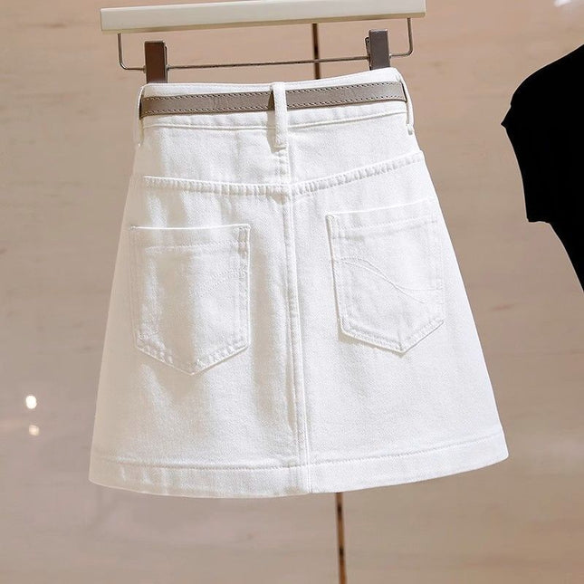 Petite High-Waisted White Versatile Denim Skirt for Women 2025 Summer New Design Commuter Short Skirt