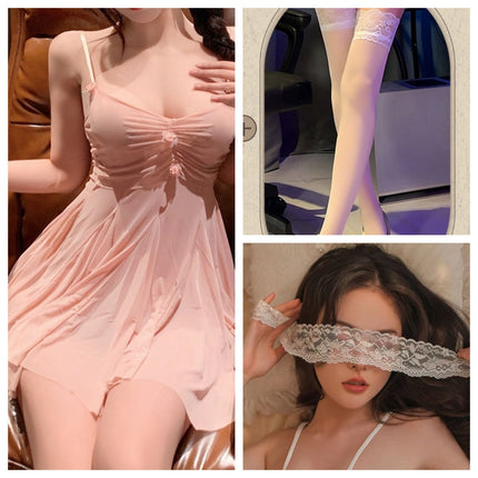Sexy Plus-Size Casual Lingerie Nightgown Passion Set Teasing Strap Transparent Sleepwear for Women