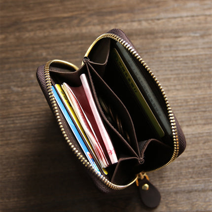 Vintage Crazy Horse Leather Wallet Men's Zipper Multifunctional Genuine Leather Card Holder Youth Top Layer Cowhide Short Student Wallet