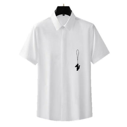 Shirts, Light Luxury and High-End White Shirts, Men's Short-Sleeved Embroidered Bamboo Slim Fit, Trendy High-End Light Luxury and Handsome Men's Clothing