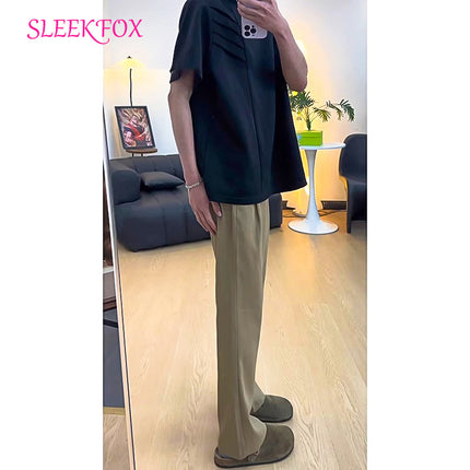 Summer Japanese-Style Loose Men's Stylish Trendy Breathable Solid Color Flared Trousers Retro Drape Casual Coffee Long Pants