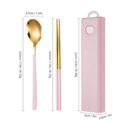 304 Stainless Steel Convenient Tableware Fork, Spoon and Chopsticks Three-Piece Set Outdoor Travel Student Storage Box Tableware Set