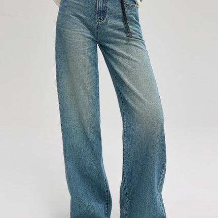 Mbb2026 Spring Women's Jeans, Full Cotton, Heavy-Duty Denim Fabric, American Retro Style, Trendy, Slimming Wide-Leg Floor-Length Pants