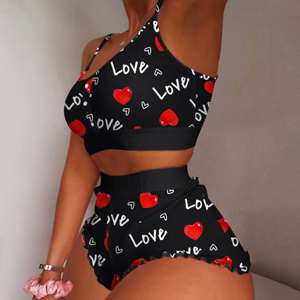 European and American Foreign Trade Cross-Border Sales Strawberry Print Camisole Two-Piece Loungewear Sweet Pajamas Stylish Sweet Style