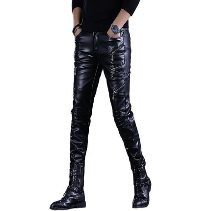 Men's Leather Pants Stage Singer Slim Pants Cross-Border New Products Hot Style