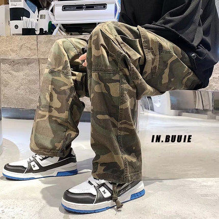 American Style Fashion Spring Vintage Camouflage Covers Loose Straight Multi-Pocket Ins Casual Pants for Men and Women
