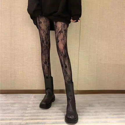 Internet Celebrity Retro Sexy Lace Pantyhose Gray Fishnet Stockings Spider Pattern Black Silk Fine Mesh Black Leggings
