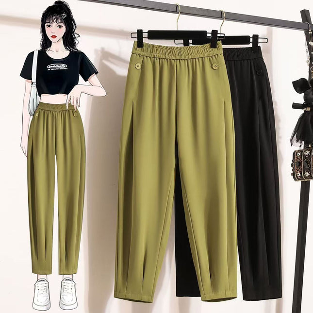 Ice Silk Thin Summer Slimming Jogger Harem Pants New Summer Petite Women's Pants Avocado Green Pants