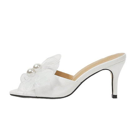 Lazy Slip-On Open-Toe Slippers for Women, Summer New Style with Bowknot, Single Strap, Outdoor Wear, Oversized Size