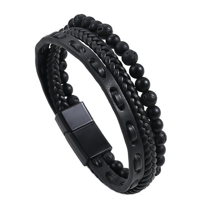 Cross-border personalized trendy leather natural stone hand-woven multi-layer natural stone bracelet men's jewelry bracelet